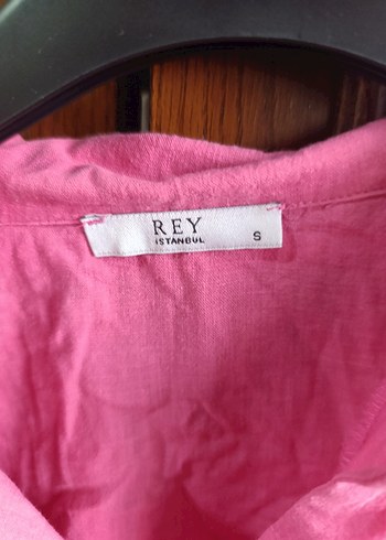 Pembe Düğmeli Uzun Kollu Keten Gömlek - Görsel 3