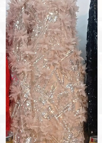 Bej pudra tonlar işlemeli özel dikim elbise - Görsel 2