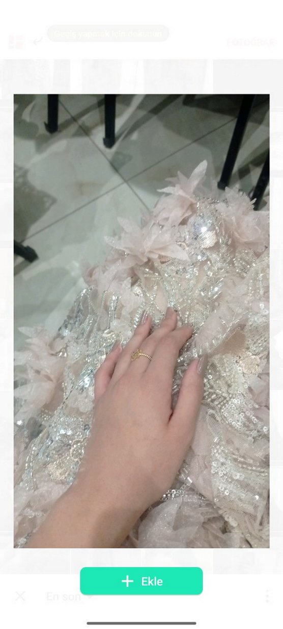 Bej pudra tonlar işlemeli özel dikim elbise - Görsel 5