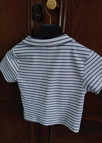 Beyaz Çizgili Kısa Kollu Mini Kadın Gömlek - Görsel 2