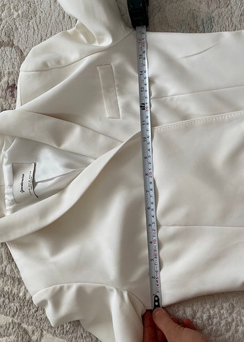 xs Beden Düğmeli Beyaz Kadın Midi Blazer