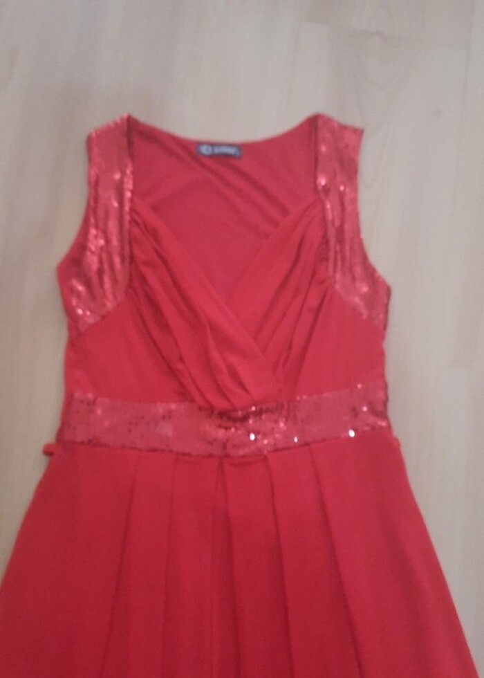 KIRMIZI RENK, PAYET ESNEK KUMAŞ, COK KULLANIŞLI ELBİSE - Görsel 5