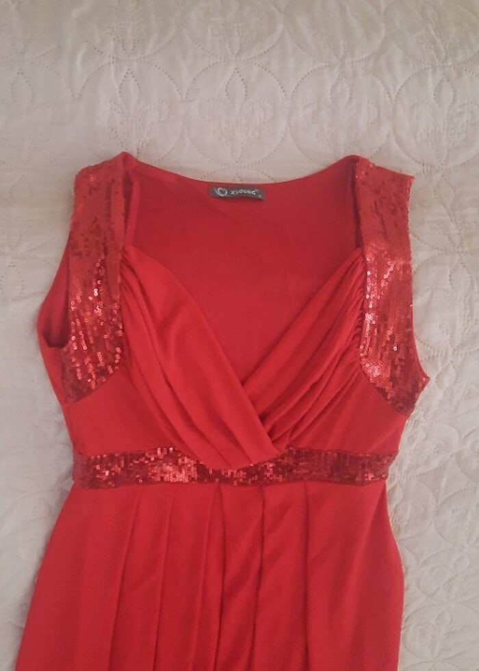 KIRMIZI RENK, PAYET ESNEK KUMAŞ, COK KULLANIŞLI ELBİSE - Görsel 3