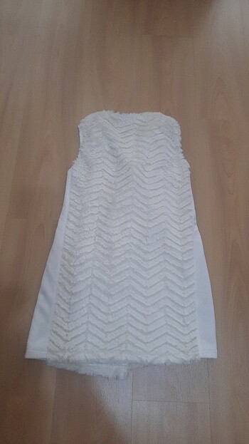 ÖN ve ARKA PELUŞ ve YANLARI  KUMAŞ KREM RENK YELEK, - Görsel 5