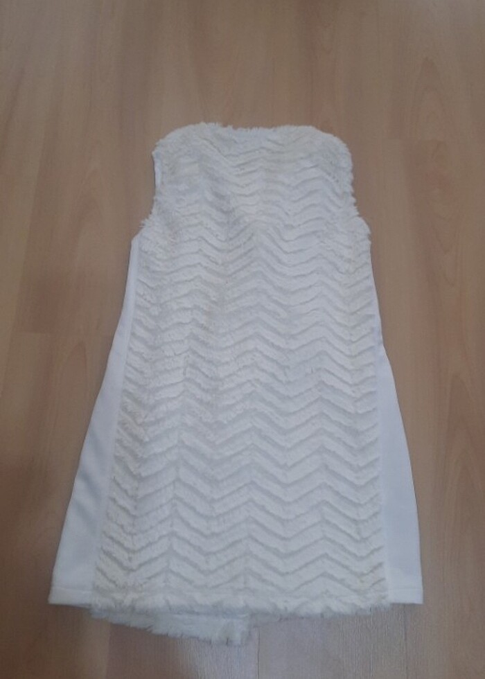 ÖN ve ARKA PELUŞ ve YANLARI  KUMAŞ KREM RENK YELEK, - Görsel 5