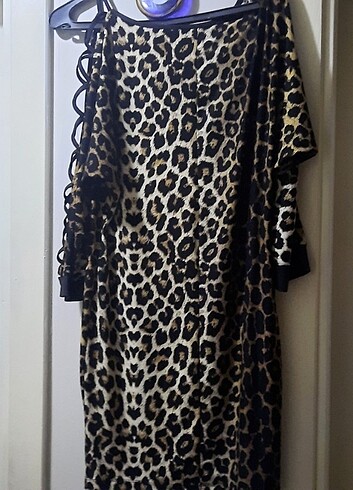 LEOPAR LİKRALI DİZ ÜSTÜ ŞIK ELBİSE  - Görsel 6