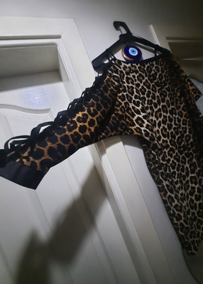 LEOPAR LİKRALI DİZ ÜSTÜ ŞIK ELBİSE  - Görsel 2