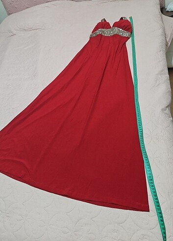 kırmızı boncuk pul ısleme abiye elbise 38 beden  - Görsel 4
