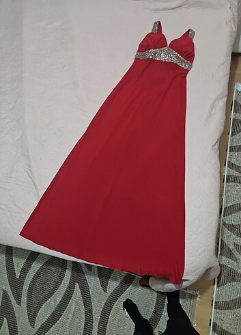 kırmızı boncuk pul ısleme abiye elbise 38 beden  - Görsel 2