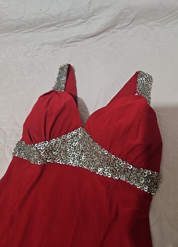 kırmızı boncuk pul ısleme abiye elbise 38 beden  - Görsel 5