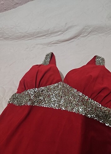 kırmızı boncuk pul ısleme abiye elbise 38 beden  - Görsel 6
