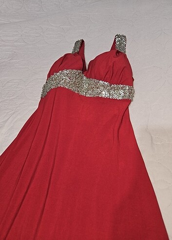 kırmızı boncuk pul ısleme abiye elbise 38 beden  - Görsel 7