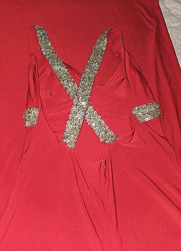 kırmızı boncuk pul ısleme abiye elbise 38 beden  - Görsel 9