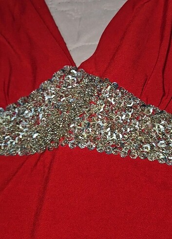 kırmızı boncuk pul ısleme abiye elbise 38 beden  - Görsel 3