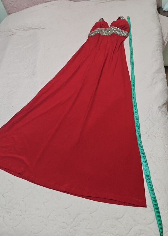 kırmızı boncuk pul ısleme abiye elbise 38 beden  - Görsel 4
