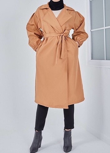 BALON KOL KÖPRÜ KEMERLİ GİZLİ CEPLİ ŞIK TRENÇKOT MODELİ