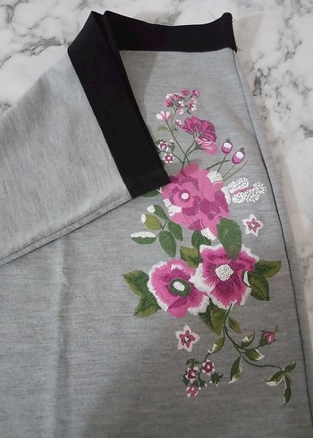 Nakışlı Gri Uzun Kadın Etek boy 58 cm bel 36 cm - Görsel 4