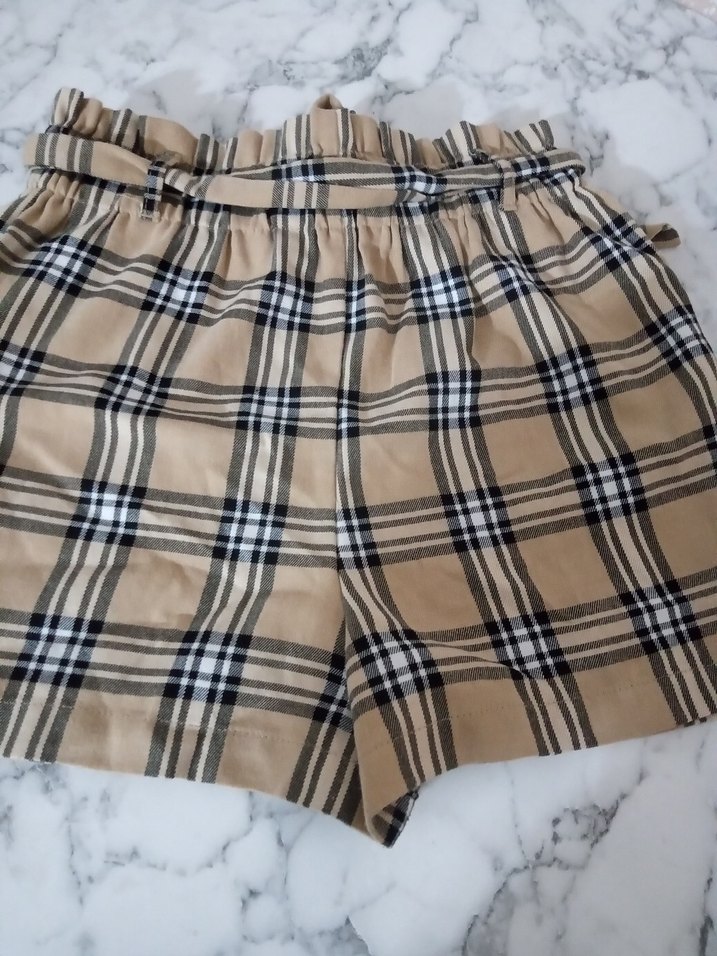 Ekoseli Kemerli Mini Şort - Görsel 2