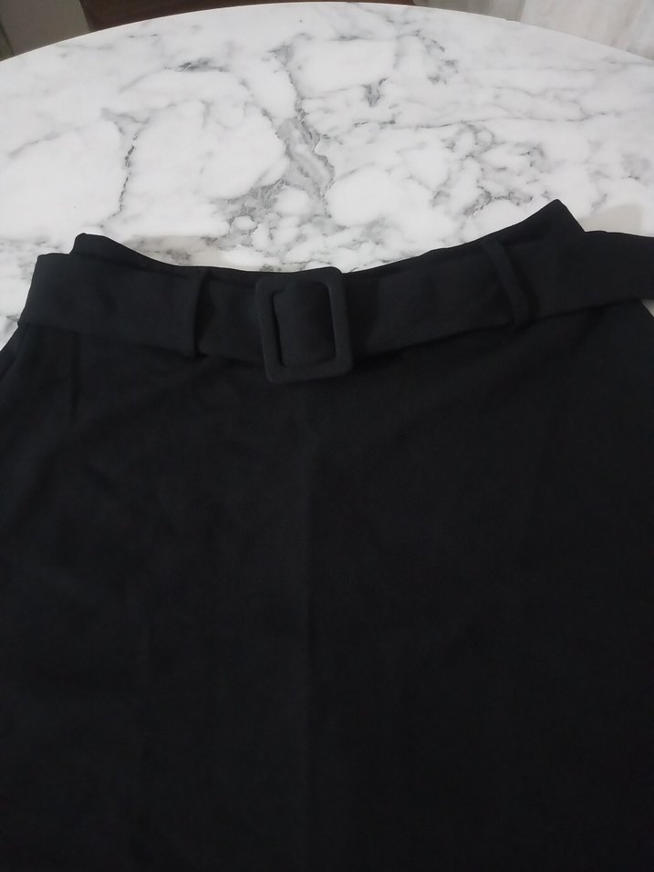 Siyah Kemerli Midi Kadın Etek - Görsel 3