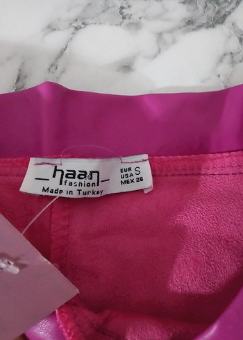 Pembe Midi Pilili Kadın deri Kumaş Pantolon - Görsel 3