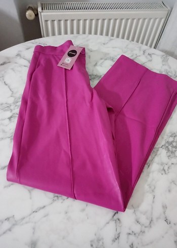 Pembe Midi Pilili Kadın deri Kumaş Pantolon - Görsel 2