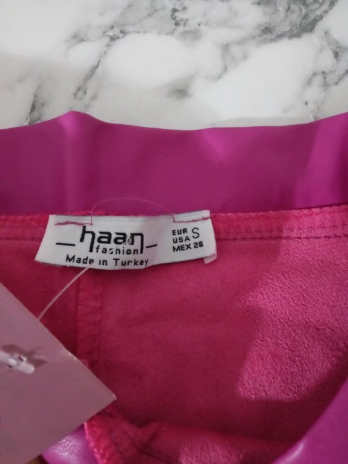 Pembe Midi Pilili Kadın deri Kumaş Pantolon - Görsel 3