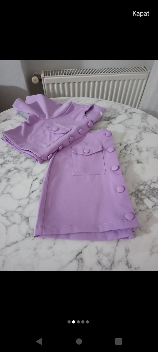 Düğmeli Mini Mor Kadın Takım etek boyu 38 cm - Görsel 2