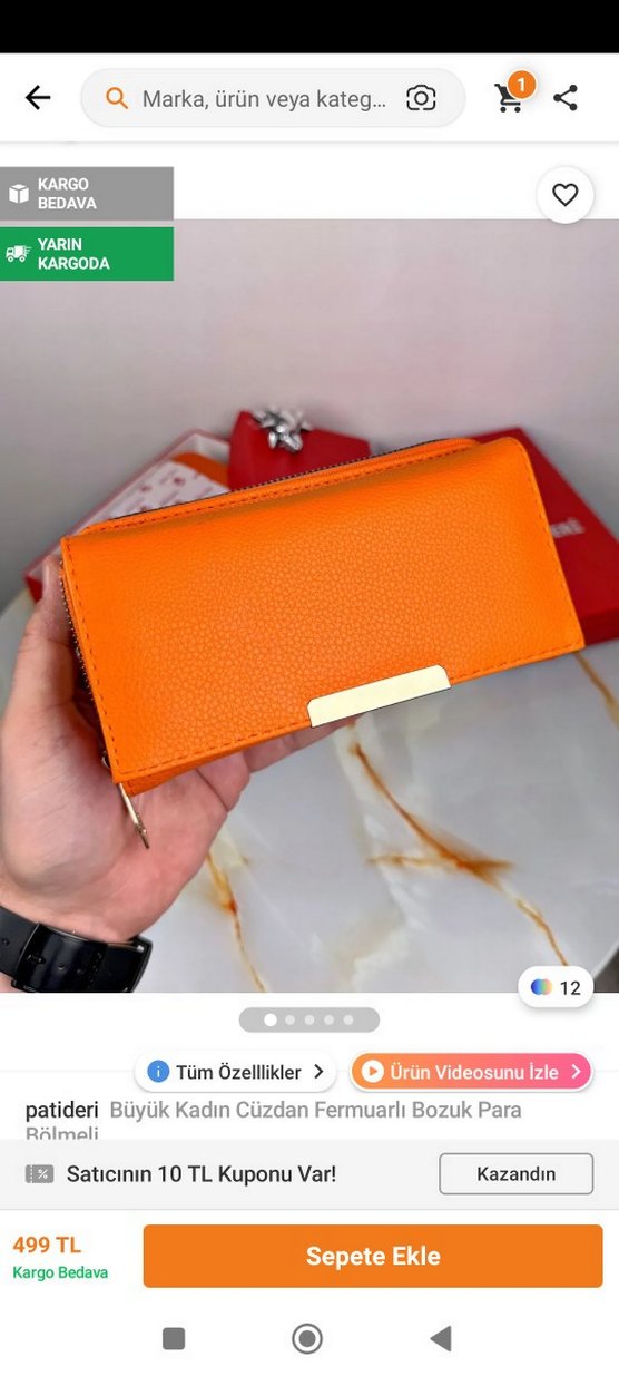 Turuncu Deri Kadın Portföy Cüzdan  - Görsel 5