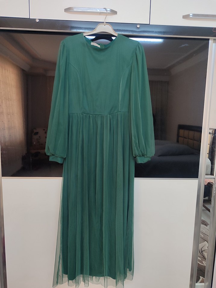 Zarif Zümrüt Uzun Abiye Elbise  - Görsel 3