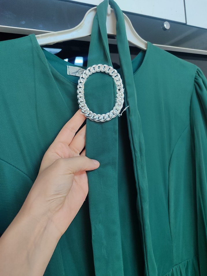 Zarif Zümrüt Uzun Abiye Elbise  - Görsel 2