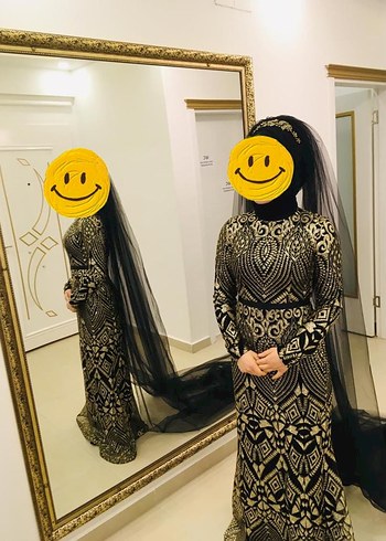 Uzun Kollu Altın Desenli Gotik Drape Elbise