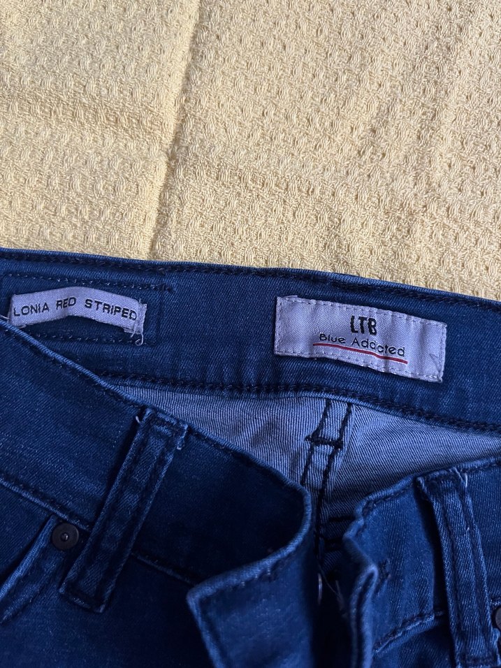Kadın Koyu Mavi Çizgili Denim Pantolon - Görsel 2