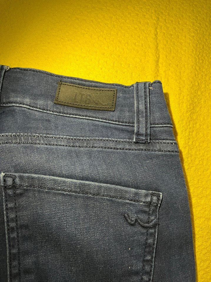 Kadın Koyu Mavi Çizgili Denim Pantolon - Görsel 3