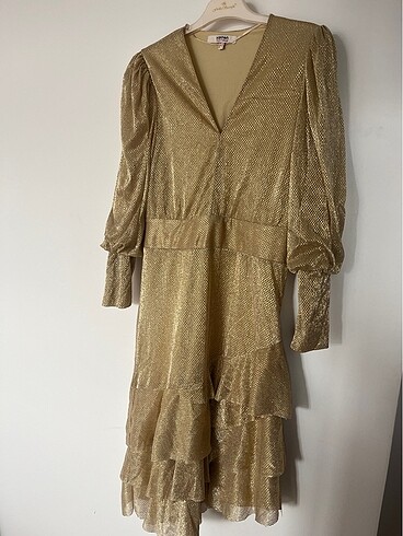 Koton Altın rengi asimetrik elbise - Görsel 5
