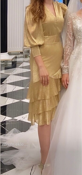 Koton Altın rengi asimetrik elbise - Görsel 6