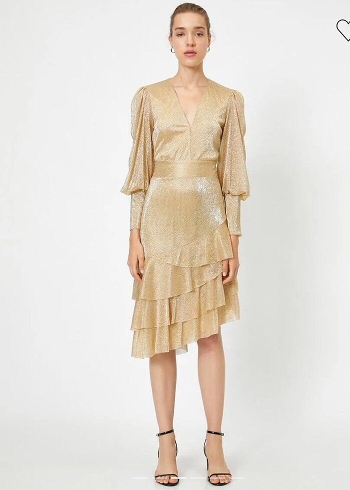Koton Altın rengi asimetrik elbise - Görsel 2