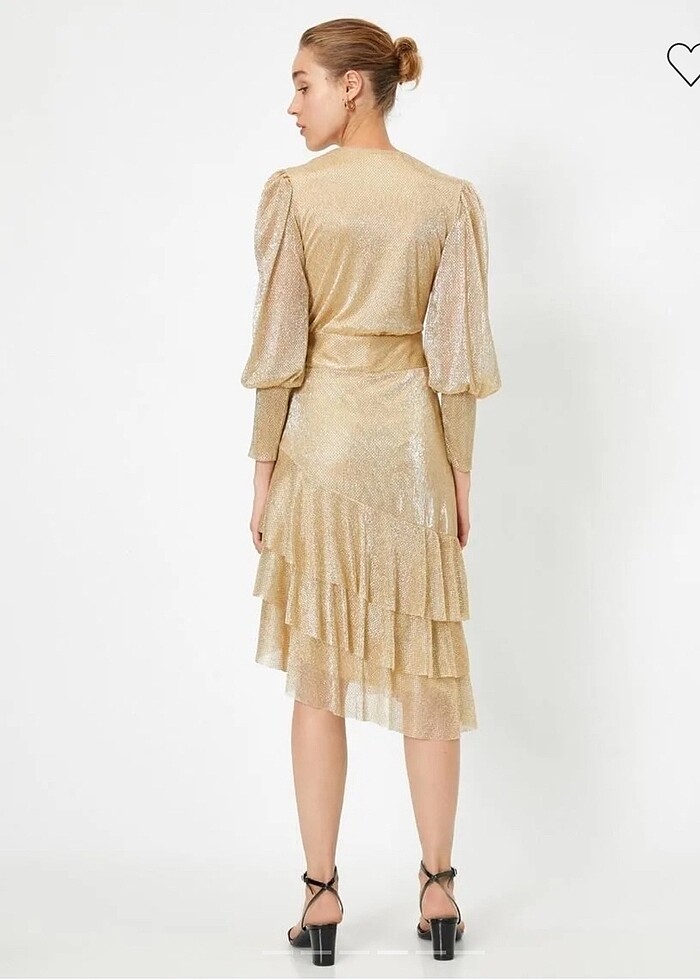 Koton Altın rengi asimetrik elbise - Görsel 3