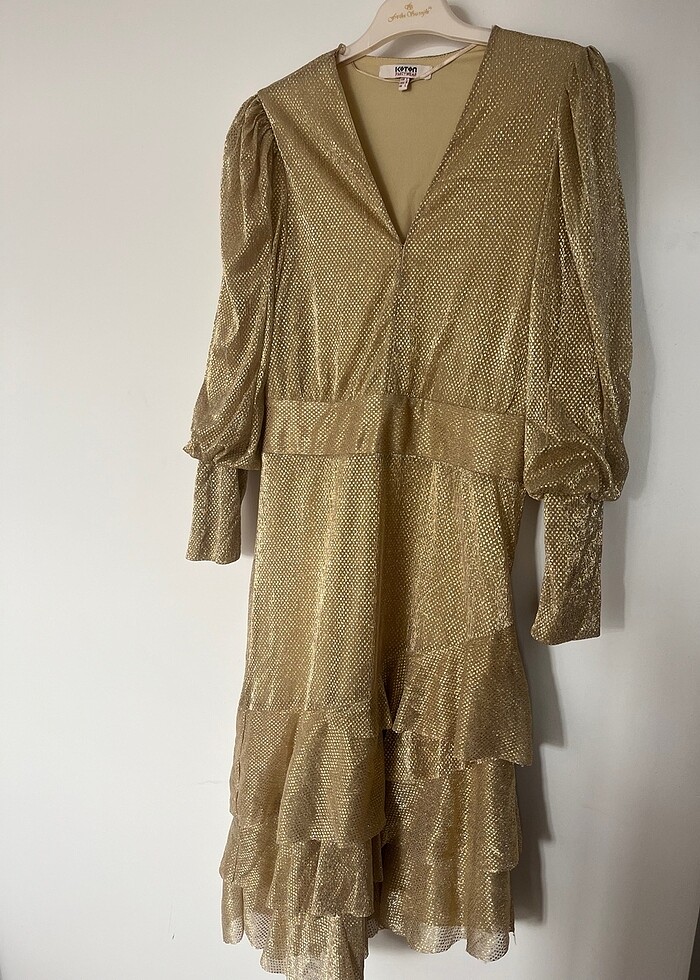 Koton Altın rengi asimetrik elbise - Görsel 5