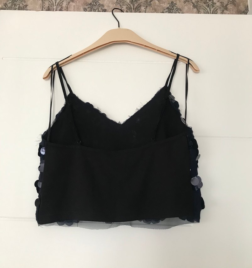 Zara Siyah İşlemeli V Yaka Askılı Bustiyer - Görsel 3