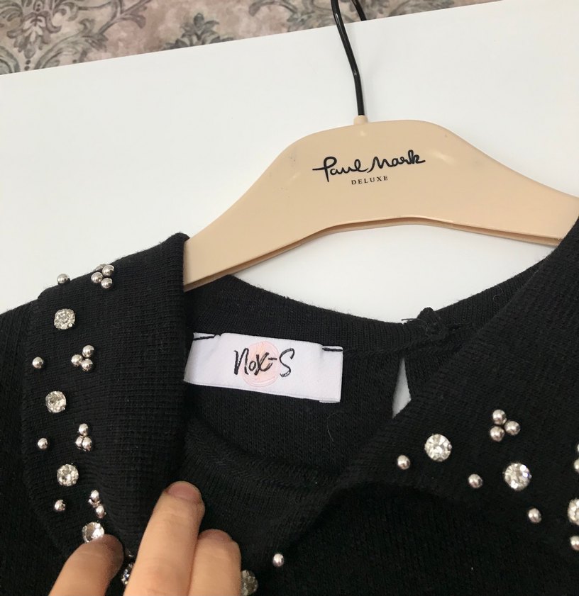 Kısa Kollu Siyah Beyaz Çizgili Triko Elbise - Görsel 3