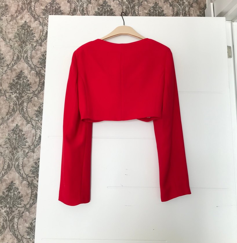 Kısa Kesim Kırmızı Kadın Blazer Ceket - Görsel 2