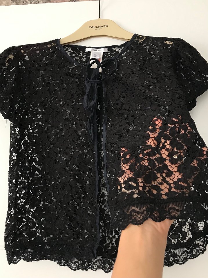 Siyah Güpür Kısa Kol bluz - Görsel 2