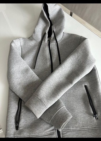 Gri Fermuarlı Erkek Kapüşonlu Sweatshirt - Görsel 5