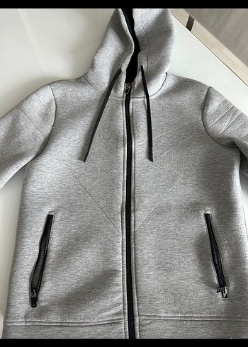 Gri Fermuarlı Erkek Kapüşonlu Sweatshirt - Görsel 4