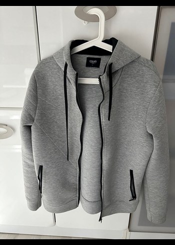 Gri Fermuarlı Erkek Kapüşonlu Sweatshirt - Görsel 2