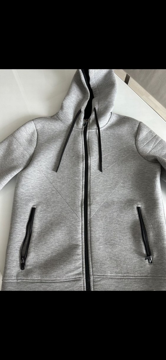 Gri Fermuarlı Erkek Kapüşonlu Sweatshirt - Görsel 4