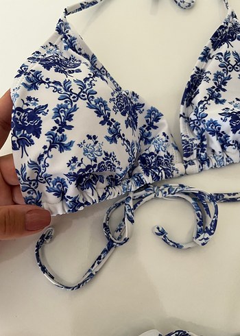 s Beden Shein Mavi Çiçekli Bikini Takımı