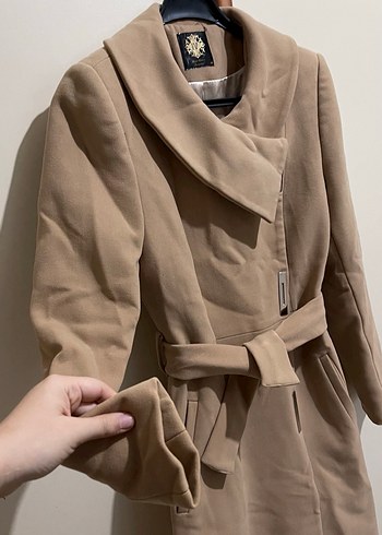 Bej Kemerli Midi Kadın Kaşe Kaban - Görsel 2
