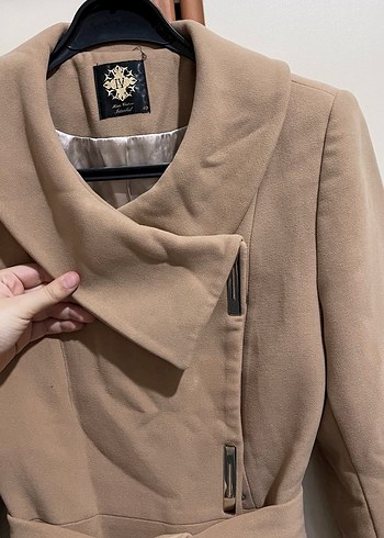 Bej Kemerli Midi Kadın Kaşe Kaban - Görsel 3