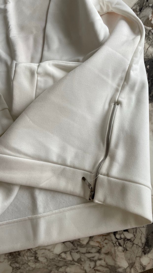 Yan Fermuarlı Beyaz Kadın Sweatshirt - Görsel 2